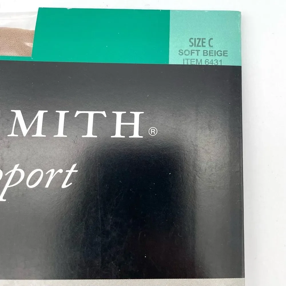 NWT Jaclyn Smith Light Silky Support Reinforced Toe Pantyhose Soft Beige Size C